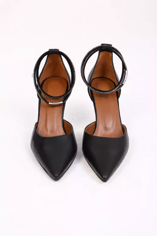 Kadın Siyah Deri Bilek Aksesuarlı Abiye Ayakkabı