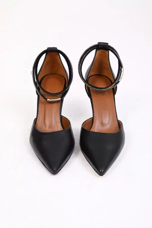 Kadın Siyah Deri Bilek Aksesuarlı Abiye Ayakkabı