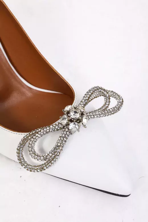 Kadın Beyaz Deri Topuk Ve Aksesuar Detaylı