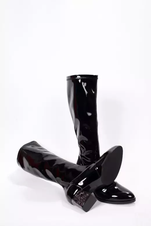 Kadın Siyah Rugan Streç Çizme