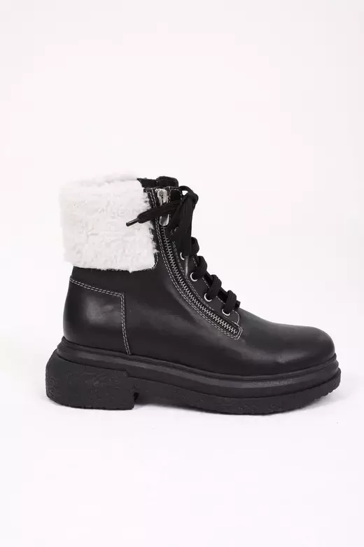 Kadın Deri Bot Kürk Detaylı Siyah