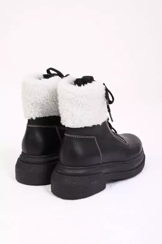 Kadın Deri Bot Kürk Detaylı Siyah