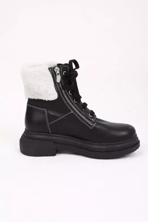 Kadın Deri Bot Kürk Detaylı Siyah