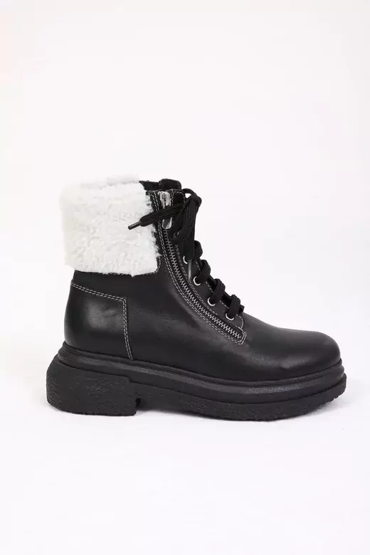 Kadın Deri Bot Kürk Detaylı Siyah