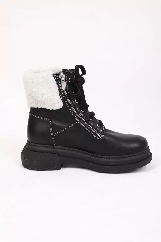 Kadın Deri Bot Kürk Detaylı Siyah