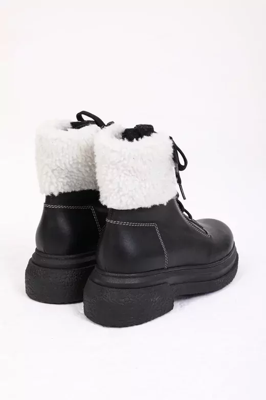 Kadın Deri Bot Kürk Detaylı Siyah