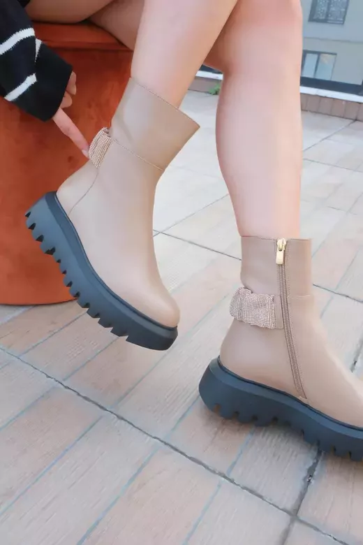 Kadın Camel Hakiki Deri Taş Detaylı Bot