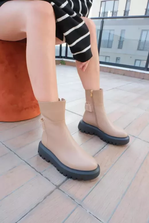 Kadın Camel Hakiki Deri Taş Detaylı Bot