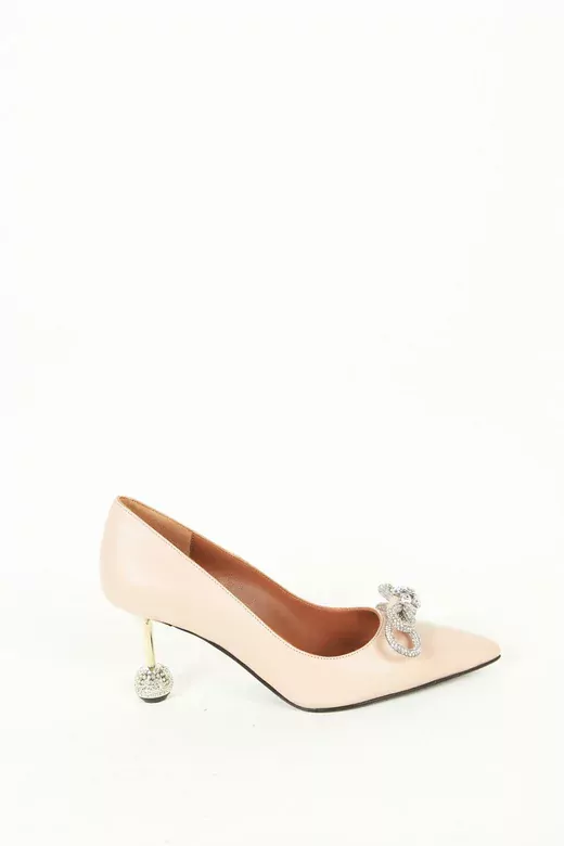 Kadın Vizon Deri Topuk Ve Aksesuar Detaylı Abiye Ayakkabı