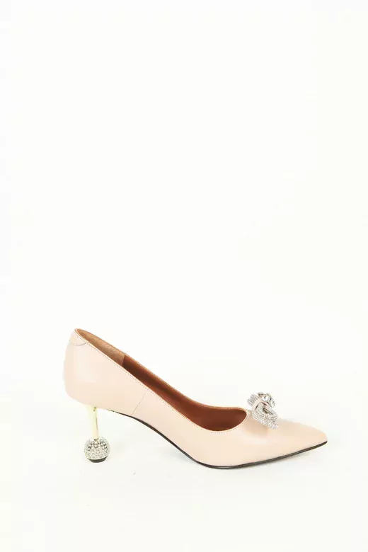 Kadın Vizon Deri Topuk Ve Aksesuar Detaylı Abiye Ayakkabı