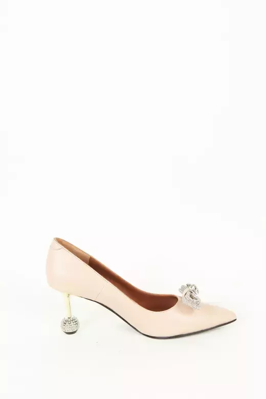 Kadın Vizon Deri Topuk Ve Aksesuar Detaylı Abiye Ayakkabı