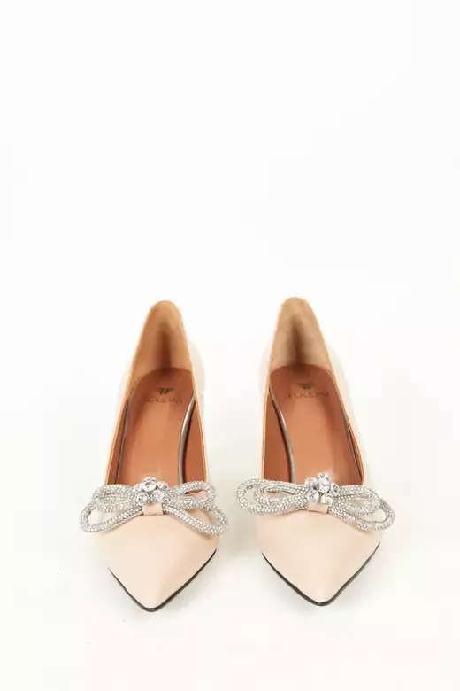 Kadın Vizon Deri Topuk Ve Aksesuar Detaylı Abiye Ayakkabı