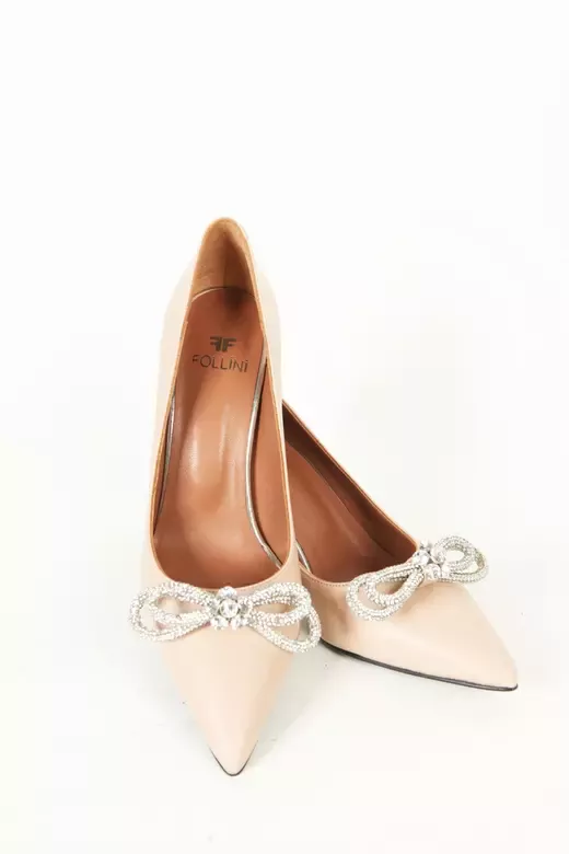 Kadın Vizon Deri Topuk Ve Aksesuar Detaylı Abiye Ayakkabı