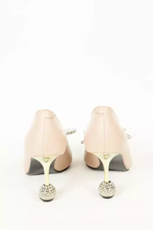 Kadın Vizon Deri Topuk Ve Aksesuar Detaylı Abiye Ayakkabı