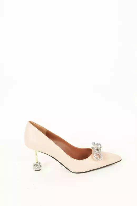 Kadın Vizon Deri Topuk Ve Aksesuar Detaylı Abiye Ayakkabı