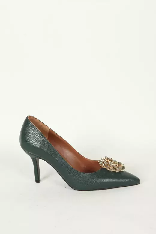 Kadın Yeşil Deri Aksesuar Detaylı Abiye Ayakkabı