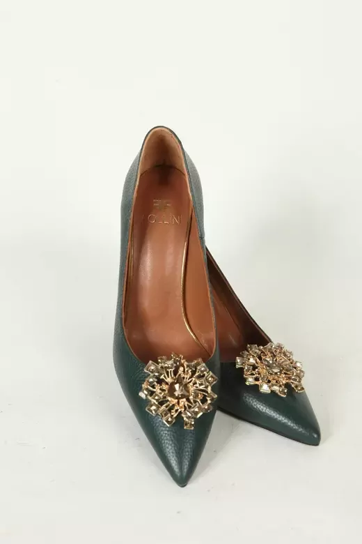 Kadın Yeşil Deri Aksesuar Detaylı Abiye Ayakkabı