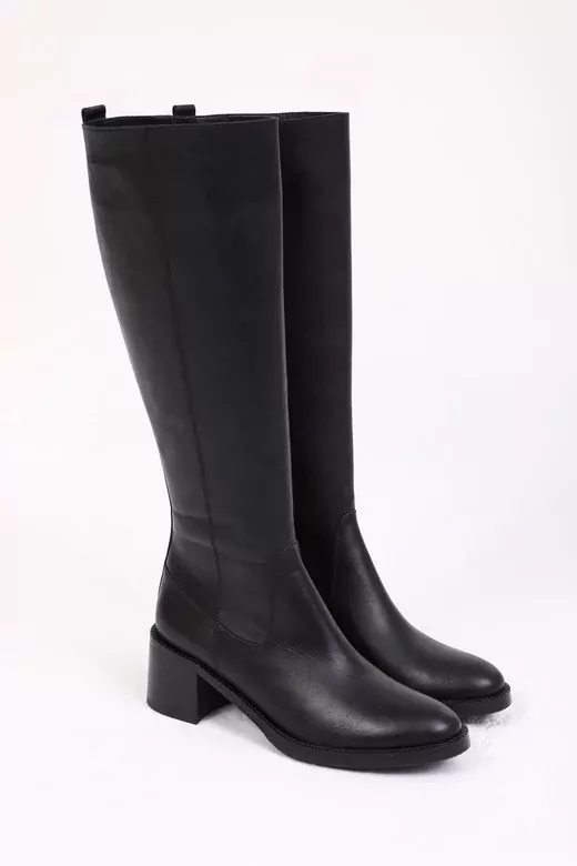 Kadın Deri Çizme Siyah Floter