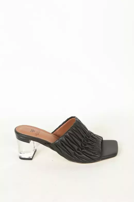 Kadın Koyu Krem Hakiki Deri Topuk Detaylı Terlik