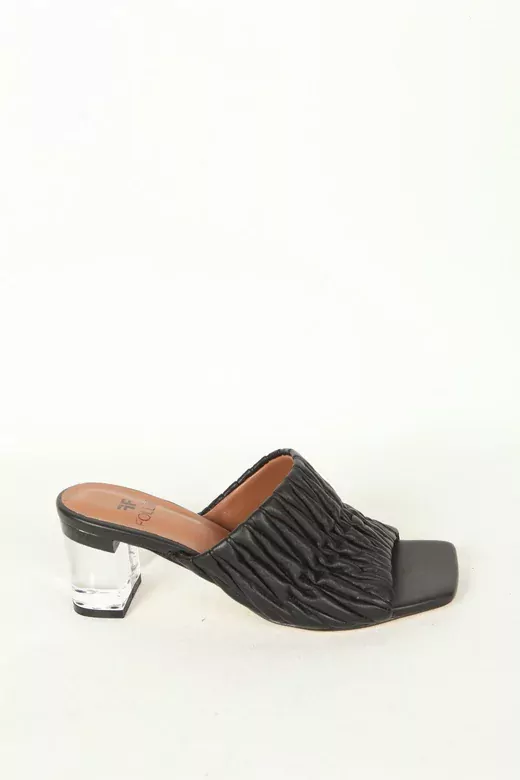 Kadın Koyu Krem Hakiki Deri Topuk Detaylı Terlik