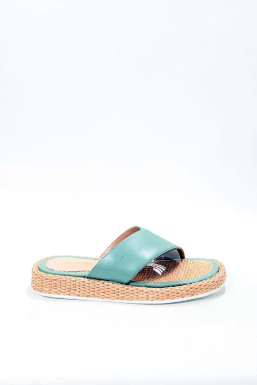 Kadın Yeşil Hasır Detaylı Terlik