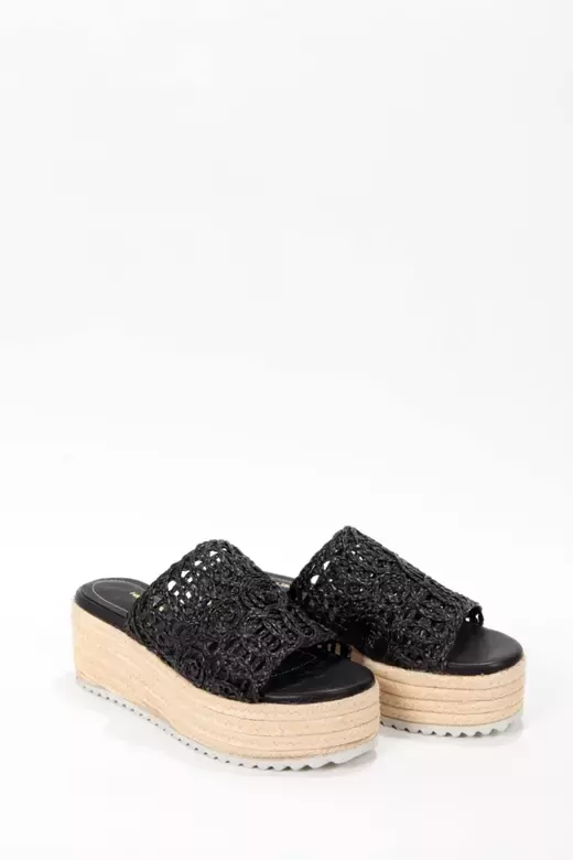 Kadın Siyah Hasır Detaylı Yazlık Dolgu Terlik