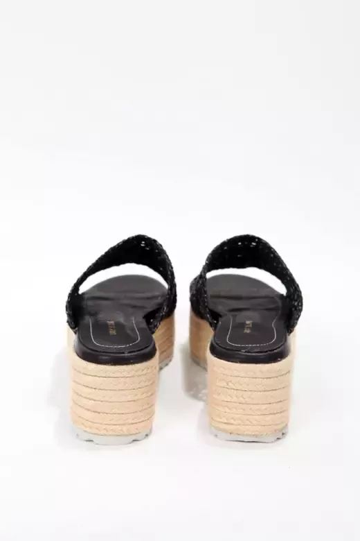 Kadın Siyah Hasır Detaylı Yazlık Dolgu Terlik