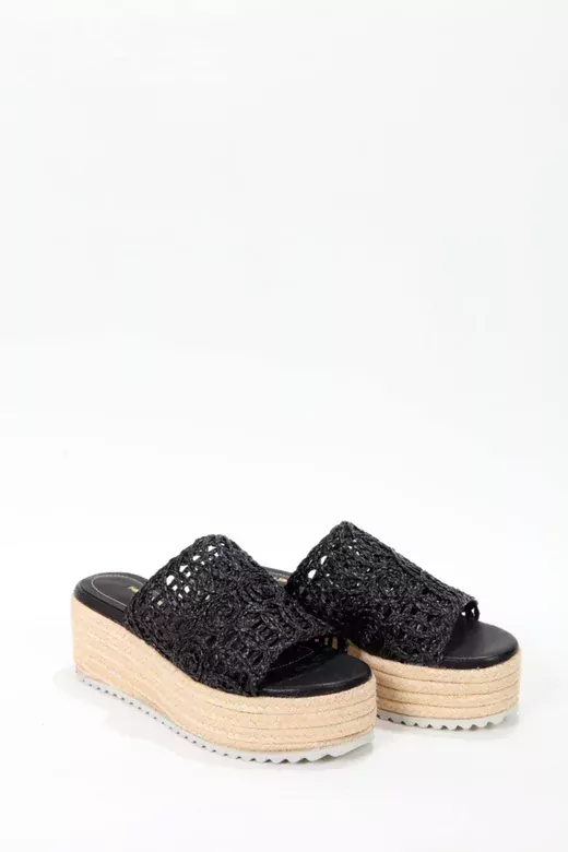 Kadın Siyah Hasır Detaylı Yazlık Dolgu Terlik