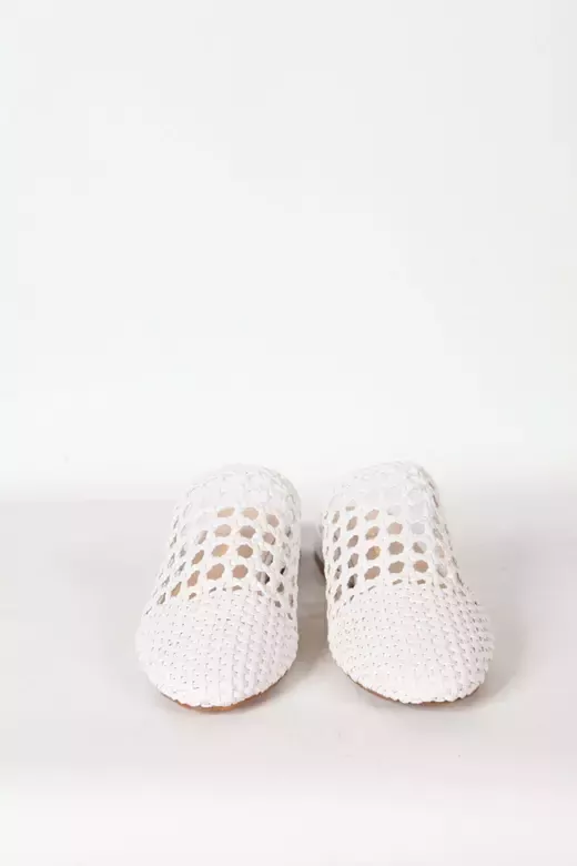 Kadın Beyaz Örgü Detaylı Terlik