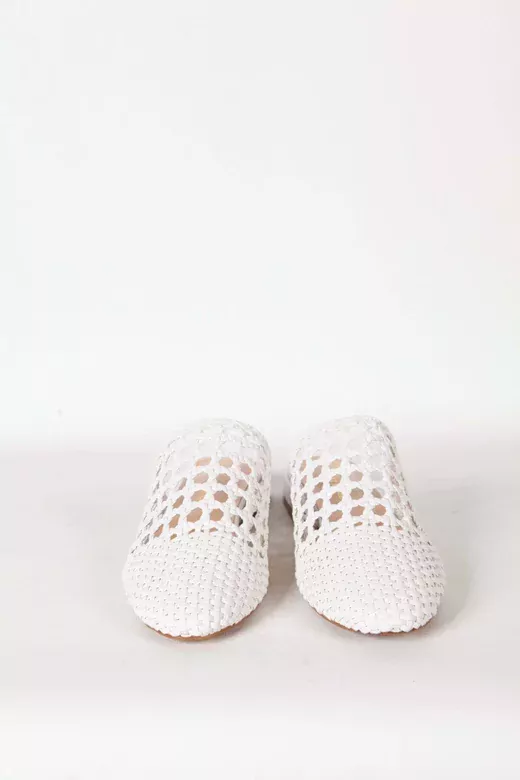 Kadın Beyaz Örgü Detaylı Terlik