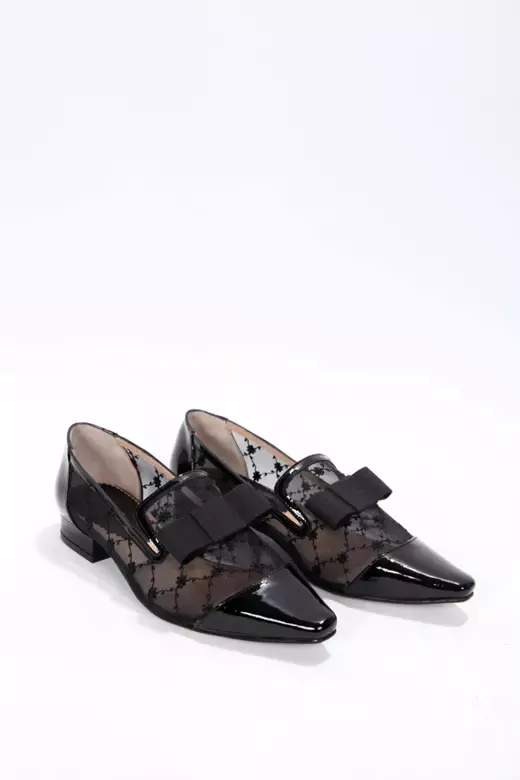 Kadın Siyah Rugan Tül Fiyonk Detaylı Ayakkabı