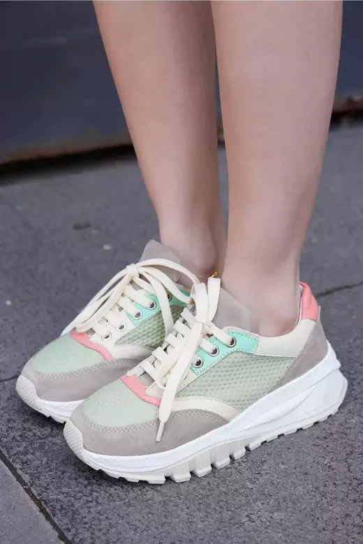 Kadın Yeşil Deri Sneaker Spor Ayakkabı