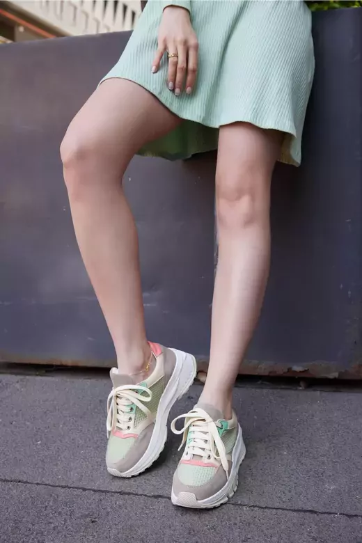 Kadın Yeşil Deri Sneaker Spor Ayakkabı