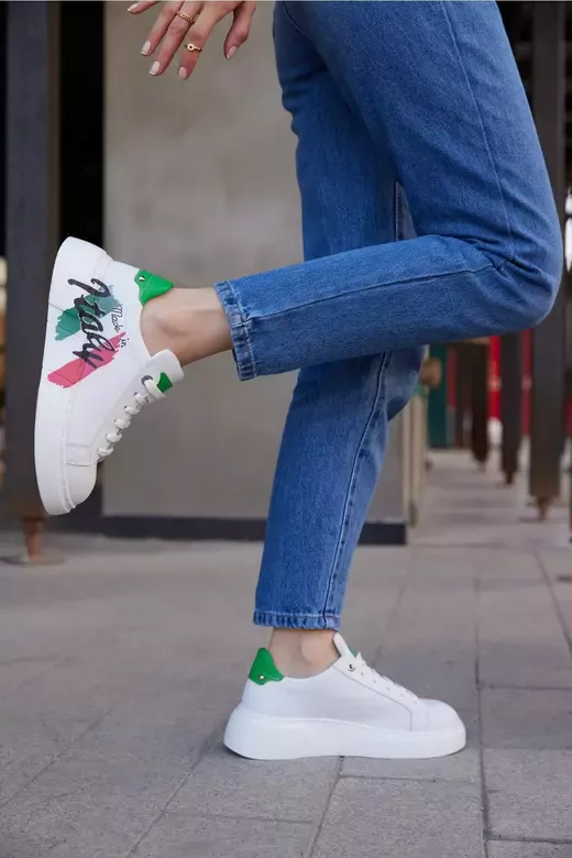 Kadın Beyaz Hakiki Deri Sneaker Spor Ayakkabı