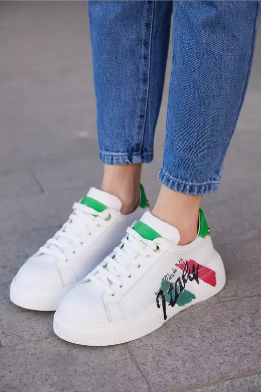 Kadın Beyaz Hakiki Deri Sneaker Spor Ayakkabı