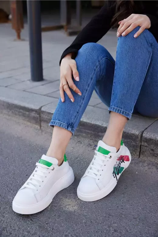 Kadın Beyaz Hakiki Deri Sneaker Spor Ayakkabı