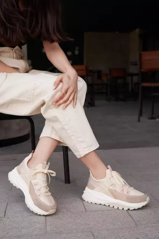 Kadın Deri Sneaker Vizon