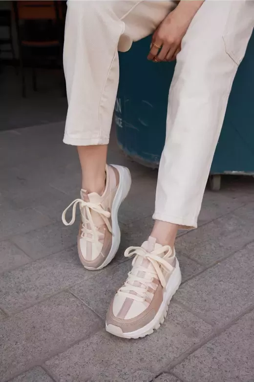 Kadın Deri Sneaker Vizon