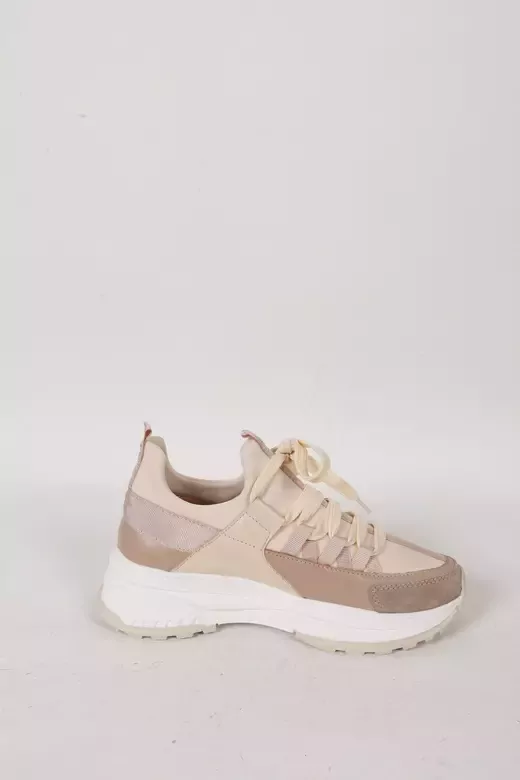 Kadın Deri Sneaker Vizon