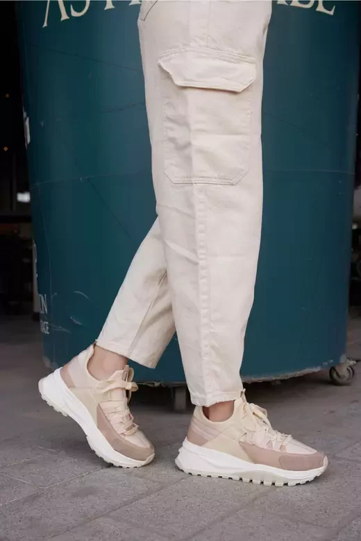 Kadın Deri Sneaker Vizon