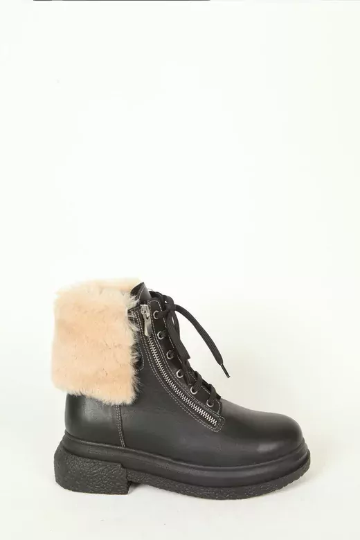 Kadın Deri Bot Kürk Detaylı Siyah