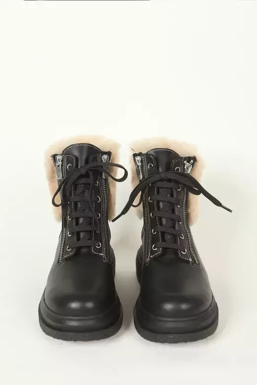 Kadın Deri Bot Kürk Detaylı Siyah