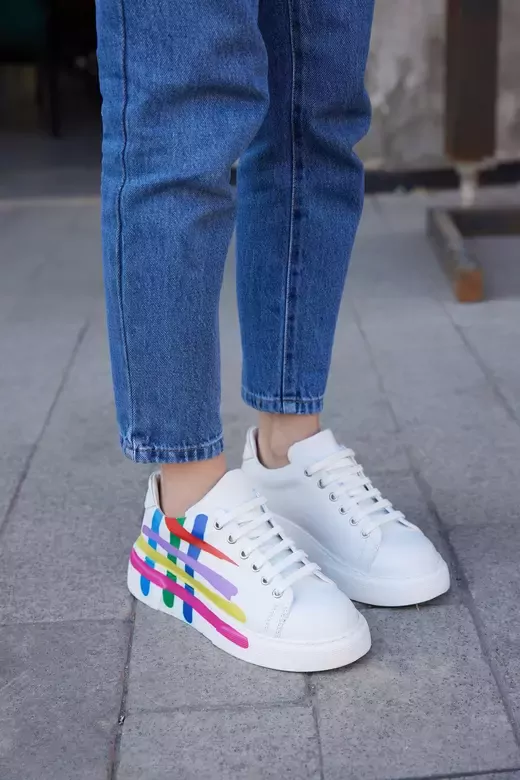 Kadın Beyaz Hakiki Deri Sneaker Spor Ayakkabı