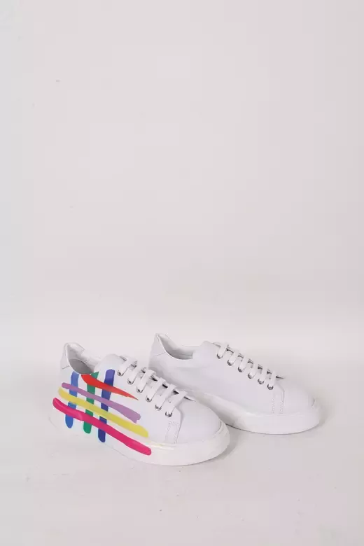 Kadın Beyaz Hakiki Deri Sneaker Spor Ayakkabı