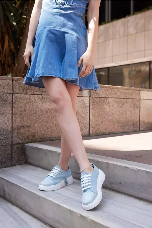 Kadın Deri Sneaker Gri