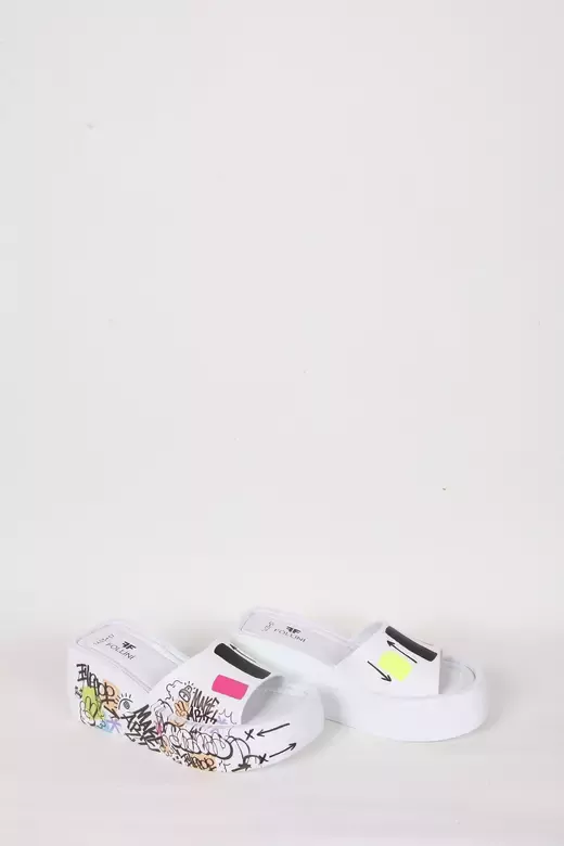 Kadın Deri Terlik Dolgu Topuk Beyaz