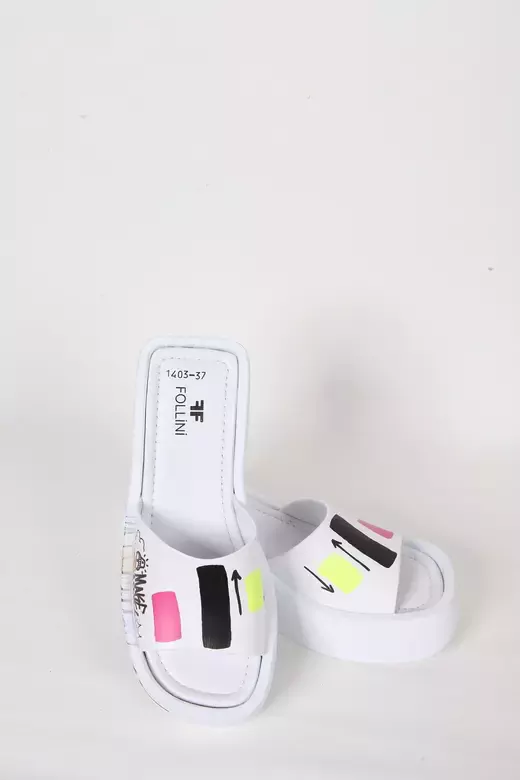 Kadın Deri Terlik Dolgu Topuk Beyaz