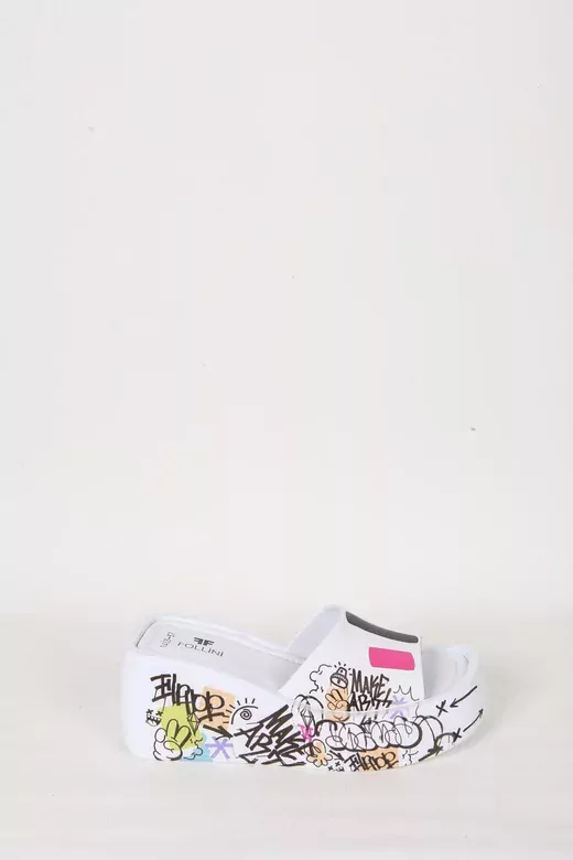 Kadın Deri Terlik Dolgu Topuk Beyaz