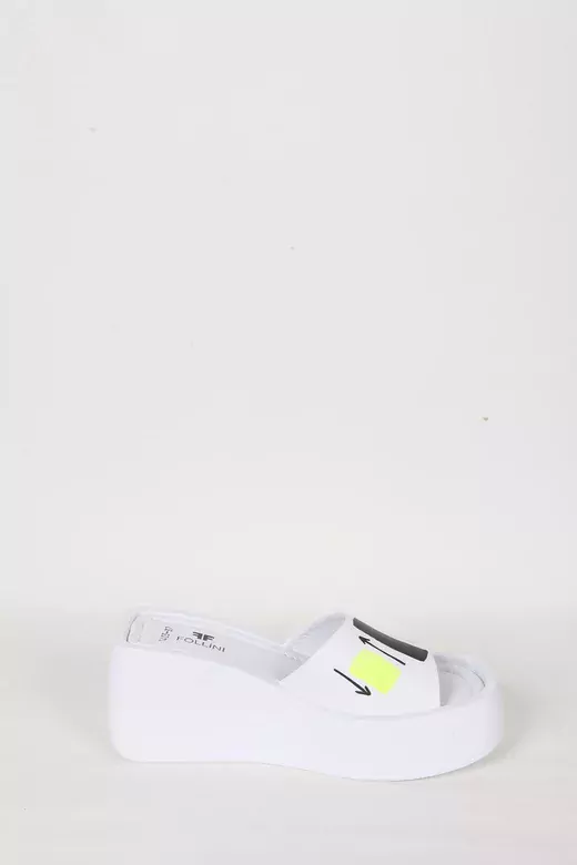 Kadın Deri Terlik Dolgu Topuk Beyaz