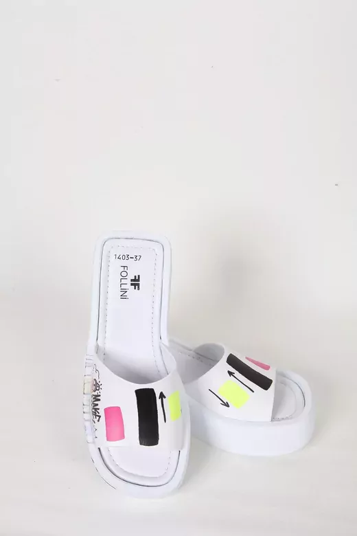 Kadın Deri Terlik Dolgu Topuk Beyaz